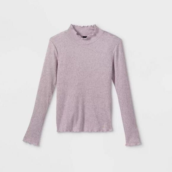 Art Class Lettuce Edge Mock Neck Top Light Purple M Ribbed Long Sleeves Sweater - Picture 1 of 6